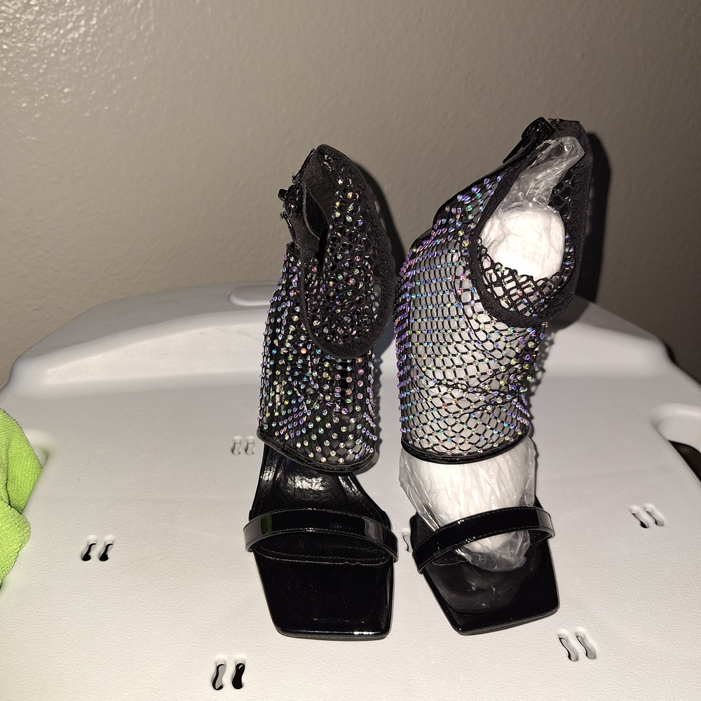 Elegant Black Mesh Women's Heels